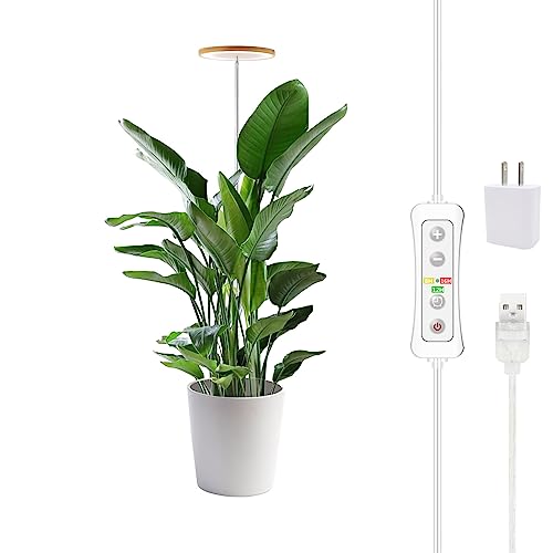 Yadoker 72 LEDs Plant Grow Light for Indoor Plant,Walnut Wood Grain Aluminum LED Grow Light with White Base, Height Adjustable,6.3" Aluminum Housing,Automatic Timer with 8/12/16 Hours,1 Pack
