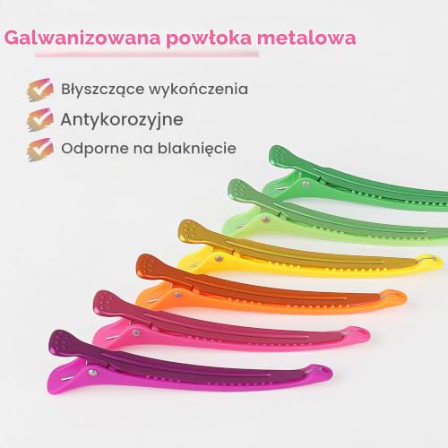 AIMIKE 12 szt. klipsów do włosów do stylizacji i podziału - bez zagnieceń z gumką kaczką z silikonową opaską, wałkiem, do podziału włosów w salonie, do cięcia - neonowe