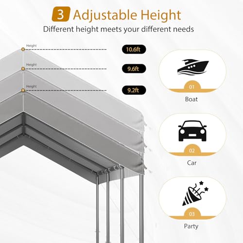 Image of Aoxun 10x20 ft Heavy Duty Carport, Adjustable Height Portable Garage, Gray