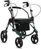 GUDLAK Walking Roller Walker Indoor Adult Foldable Drive Gehhilfen, Gehhilfen 4 Räder, tragbar, Rolling Walker mit aufrechter Haltung, Doppelbremssystem