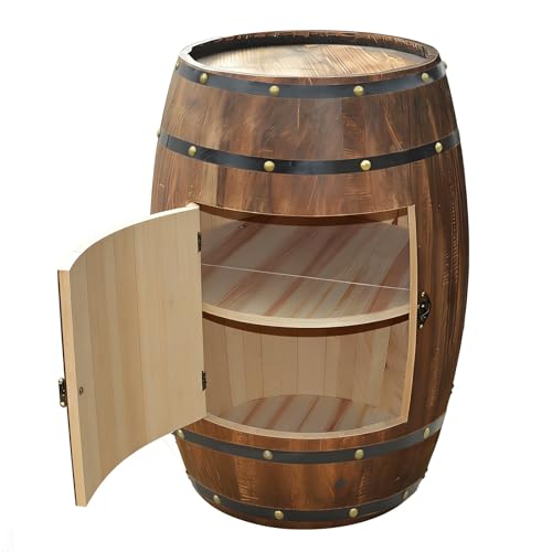 FIOTKXST Whiskey Barrel Table Solid Wood Barrel Side Table Bar-Style Wine Cabinet with Doors and Shelves for Home Dcor Wine Cellar and Bar