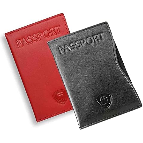 Alban Passport Cover Holder RFID Leather Travel Organizer Sleeve for Men and Women Red & Black Duo Cover