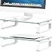 2 Pack Computer Monitor Stand Riser Multi Media Desktop Stand for Flat Screen LCD LED TV, Laptop/Notebook/Xbox One, with Tempered Glass and Metal Legs,HD02T-201