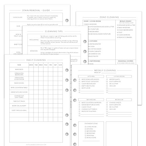 A5 Cleaning Schedule Kit for Filofax Planners, Carpe Diem, Daily and Weekly Lists, 6 Month Supply (Notebook Not Included)