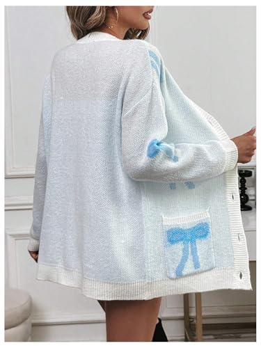 GORGLITTER Women's Bow Button Down Cardigan Sweaters Graphic Knit Cardigans with Pocket2