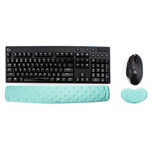 Brila Memory Foam Mouse & Keyboard Wrist Rest Support Pad Cushion Set For Computer, Laptop, Office Work, Pc Gaming - Massage Holes Design - Easy Typing Wrist Pain Relief (Aquamarine) #TOP6