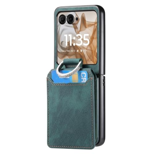 Coque Motorola Razr 70 Plus verte en cuir slim avec porte-cartes et support