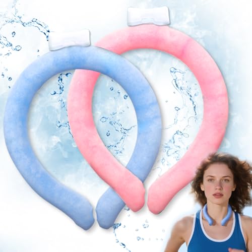 Portable Ice Ring Neck Cooling Tube Wearable Cooling Neck Cooler Reusable Cooling Artifact Suitable for Hot Weather Indoor and Outdoor Workers Summer Parades and Celebrations (Blue and Pink)