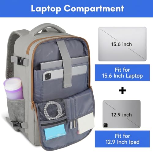Image of Taygeer 35L Carry On Travel Backpack for Women, Fits 15.6 Inch Laptop | Personal Item Backpack with Water Bottle Pocket, Large Weekender Bag for Women Men Hiking Gift, Dark Brown Khaki