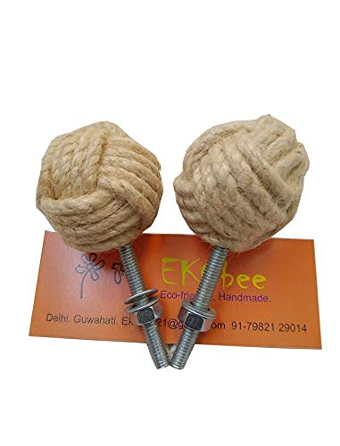 EKObee Jute Rope Nautical Hardware Decor Drawer Pulls Handle Knobs for Cabinets, Wardrobes & Cupboards 35 mm Pack of 2, Off-White