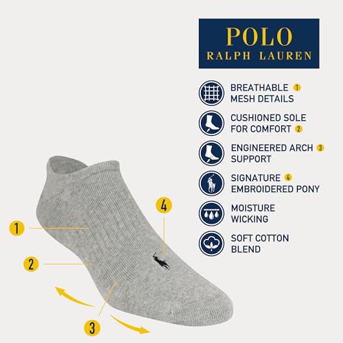 POLO RALPH LAUREN Athletic Performance Cotton Low Cut Socks - 6 Pair Pack - Moisture Wicking Mesh4