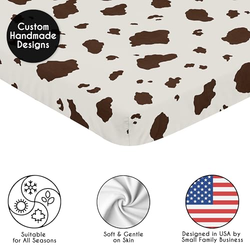 Image of Sweet Jojo Designs Baby Fitted Mini Crib Sheet (Cow Print) for Girls or Boys, Newborn /Infant Nursery, Play Yards, Portable Cribs (Brown & Ivory for the Western, Cowboy, Cowgirl, Wild West Collection)