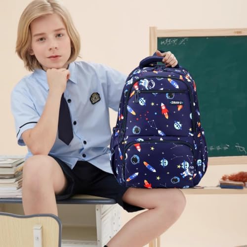 MITOWERMI Kids Backpack for Boys Girls Elementary School Backpacks Boys Children Bookbags Primary Kindergarten Backpack Space Rocket Astronaut Graphic Royal Blue