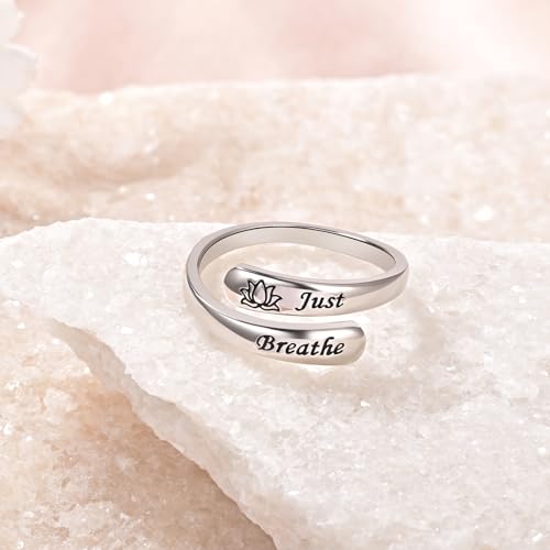 BEILIN Just Breathe Rings for Women 925 Sterling Silver Adjustable Promise Ring Inspirational Jewelry Gifts2