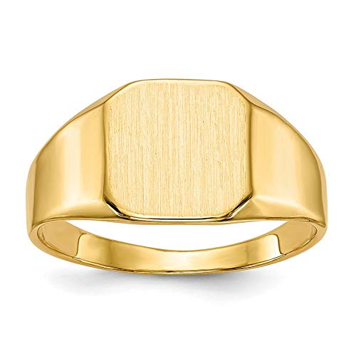 Roy Rose Jewelry 14K Yellow Gold Mens Rounded-Square Solid Back Signet Ring Custom Personalized Engraving with 3 Letter Monogram