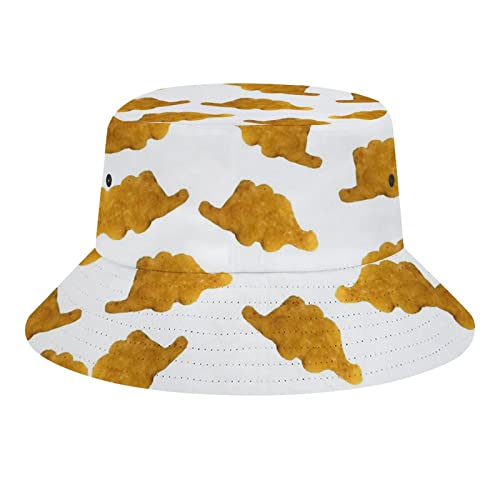 Cute Dinosaur Chicken Nuggets Men's Women's Bucket Hat Summer Vacation Travel Beach Sun Hat Packable Lightweight Outdoor Hat