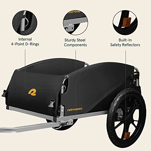 Image of Retrospec Rover Hauler Bike Cargo Trailer - Foldable Frame with Weather-Resistant Fabric & 80lb Capacity - Universal Bike Trailer for 20-29in Wheels - Includes Safety Flag & D-Ring Anchors