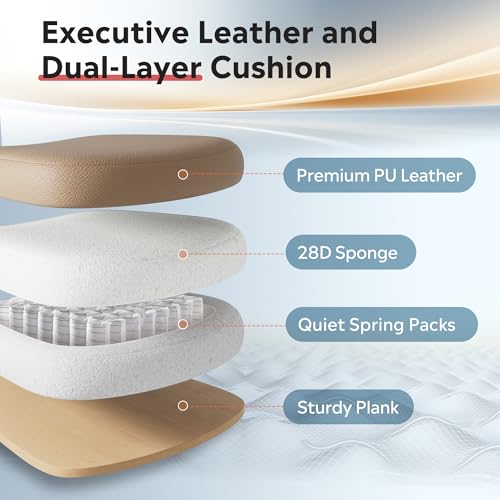 Image of DEVAISE Executive Leather Home Office Chair with Footrest, High Back and Heavy Duty, Comfortable Big and Tall Ergonomic Desk Chair with Lumbar Support, Comfy Reclining, SGS Class 4 Gas Lift, Brown