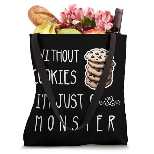 Bolso tote divertido con frase 'Without Cookies Im Just A Monster' para amantes de las galletas miniatura 4