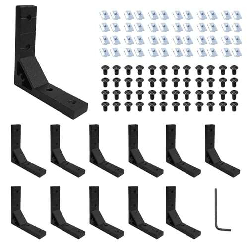Image of 12pcs 2020 Angle Bracket Corner 2020 Hardware Extruded Aluminum V-Slotted Accessories T-Slot with T Nuts and Screws for 8020 Aluminum Profile 3D Printer Frame Accessories Black