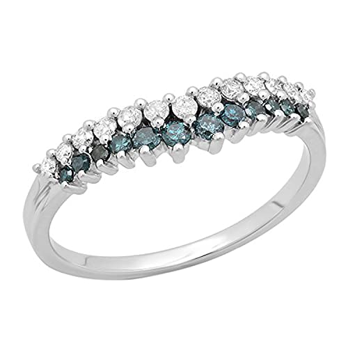 Dazzlingrock Collection Round White & Blue Diamond Wedding Anniversary Chevron Ring for Women (0.44 ctw, Color I-J, Clarity I1-I3)