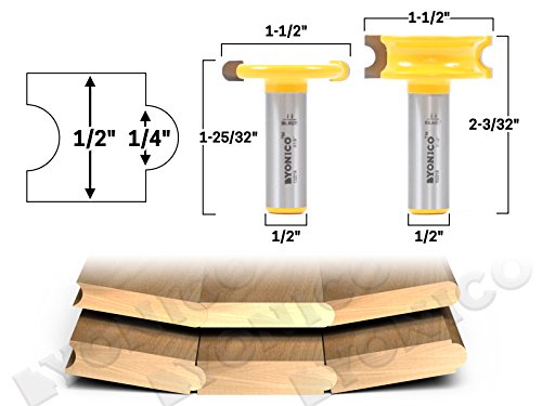 Yonico 13201 1/4-Inch Bead 2 Bit Canoe Joint Router Bit Set 1/2-Inch Shank