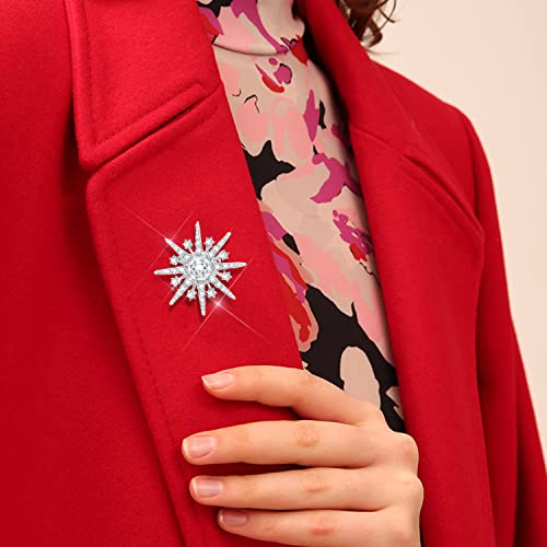 Austrian Crystals Snowflakes Brooch For Winter Vintage Star Brooch For Women Men Girls Birthday Gift Bridal Brooch For Party Christmas Mothers Gift 2# Silver Color #TOP1