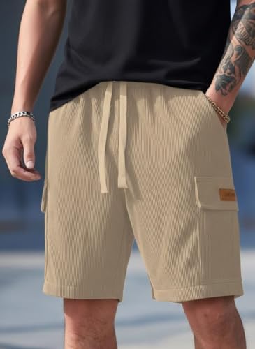 Image of SMOWKLY Authentics Classic Men's Polycotton Ribbed Cargo Stretch Shorts |Half Pant with Drawstring & 4 Pockets | Lightweight & Quick Dry | Men Shorts Casual |Summer Shorts Pant for Men