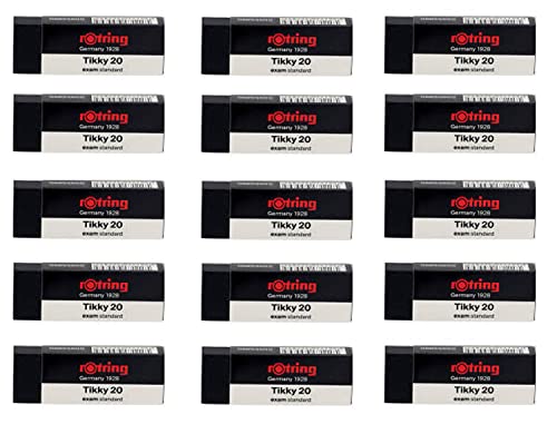 Image of Rotring Tikky 20 Exam Grade Black Eraser for Polymer or Graphite Pencil Lines - 15 Pieces