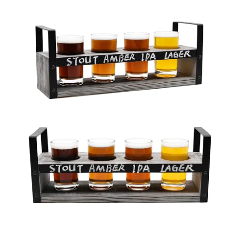 OwlGift Beer Flight Glasses and Board Set Included Torched Wood