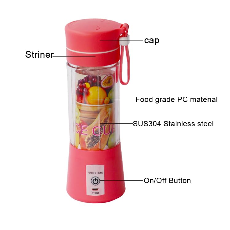 Portable Blender-Fruit & Vegetable Juicer-For Travel Sports Kitchen-380Ml With 6 Blades-WENPIC Food Mixer-For Shakes And Smoothies?Juice, Baby Food, Etc. (Pink)