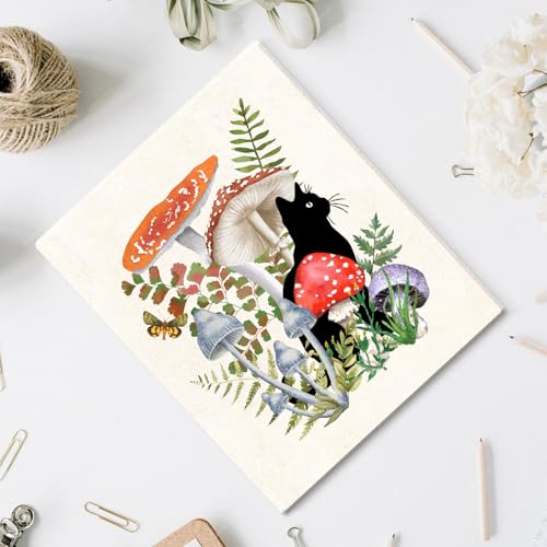 Image of CHDITB Black Cat Canvas Wall Art, Vintage mushroom and cat Wall Decor, Nature Artwork Fantasy Fungus Feline Poster Retro Aesthetic Art Prints For Cats Lover Living Room Bedroom Decor (8X10 Inch)