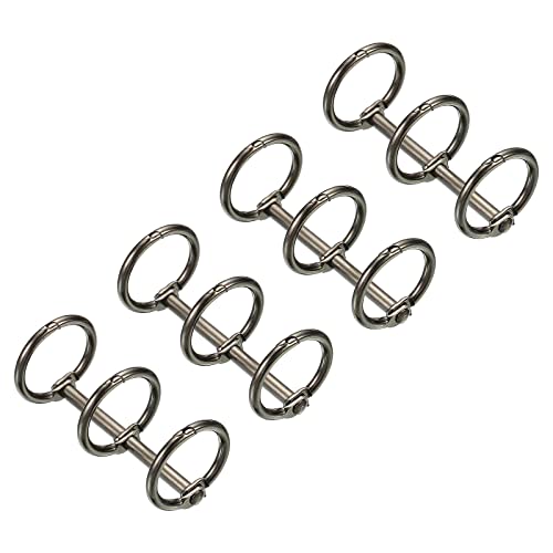 PATIKIL リング内径16mm バインダーリング 4個入り 取り外し可能 メタルブックリング オフィス ルーズリーフリング 3サークル 卓上 カレンダー フォト アルバム用 ダークグレー