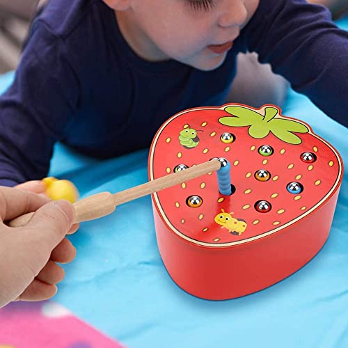 Image of HAPPY HUES Sorting & Stacking Toy- Skills Enhancement Motor Skill Toys for Toddlers /Kid -Magnetic- Capture The Worms Toys | Early Educational-Montessori Toy (Strawberry)