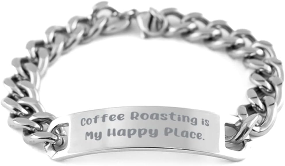Motivational Coffee Roasting Cuban Chain Bracelet, Coffee., for Men Women, Present from, Engraved Bracelet for Coffee Roasting