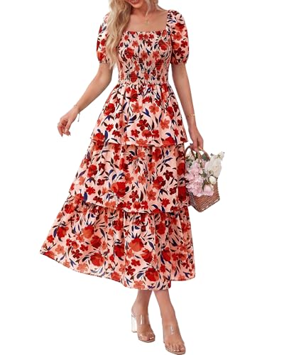 Image of BTFBM Womens Floral Smocked Summer Maxi Dresses