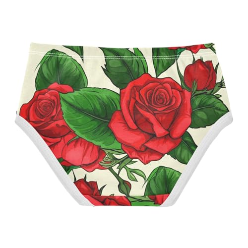 Vintage Red Roses Green Floral Beige Cute Panties Girl Toddler Underwear Custom Cotton Print Kids Briefs Undies 2t2