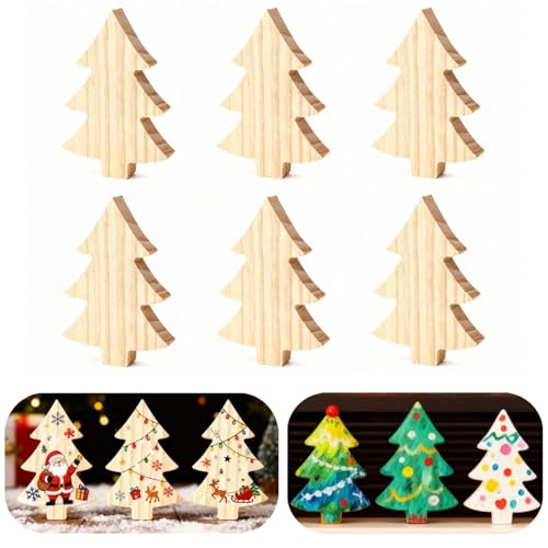 12 Pcs Unfinished Wooden Christmas Tree Cutouts - Rustic Bulk Pack for Xmas Crafts, DIY Painting, Holiday Home Fireplace Shelf & Tiered Tray Decor