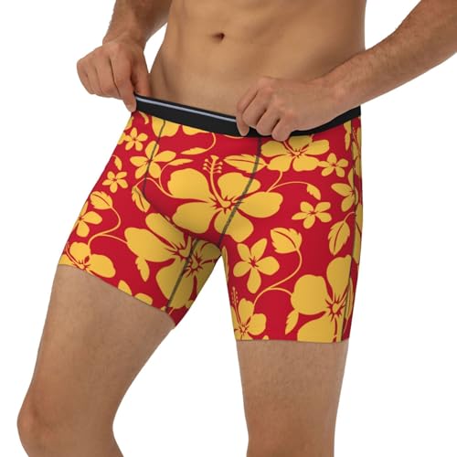 Hawaiian Style Red Yellow Mens Extended Underwear Length Boxer Briefs Comfort Breathable Underwear For Men