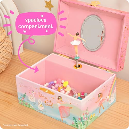 Musical Ballerina Jewelry Box for Girls - Kids Music Box with Spinning Ballerina, Ballet Birthday Gifts for Little Girls, Jewelry Boxes, 6 x 4.7 x 3.5 in - Ages 3-10,Pink - Thumbnail 4