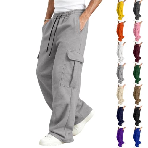 Sweatpants For Men Baggy Open Bottom Hiking Jogger Cargo Pants With Pockets | Men's Cargo Work Pants With Pockets Lightweight Wide Leg Sweat Pants Baggy Joggers Open Bottom Gym Drawstring Workout Trouser - image 1
