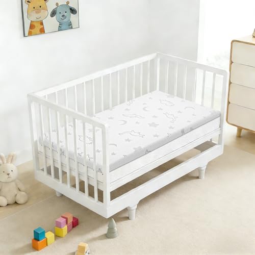 Image of Crib Mattress Topper 2 inch x 27.5 inch x 52 inch, High Density Foam Breathable Baby and Toddler Mattress Topper with Waterproof Removable and Washable Cover, Fits Standard Cribs and Toddler Beds