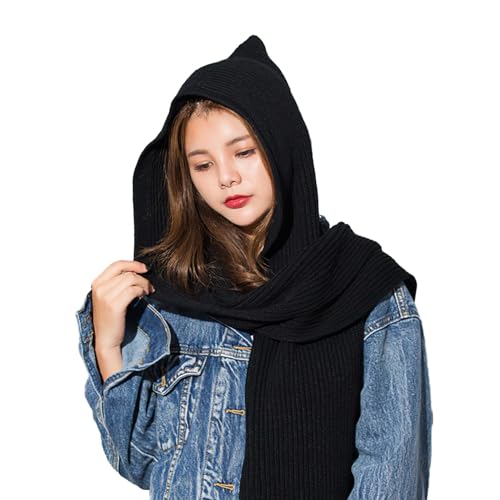 SIQITECHNO Winter Women Hooded Scarf Knitted Hooded Long Scarf Large Head Wrap Scarves for Women Lightweight Warm Shawl2