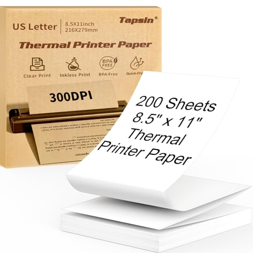 Image of Thermal Printer Paper 8.5 x 11 Inch, Quick-Dry US Letter Paper, Compatible with M08F M832 Portable Printer, Continuous Perforated Folding Paper, 200 Sheets