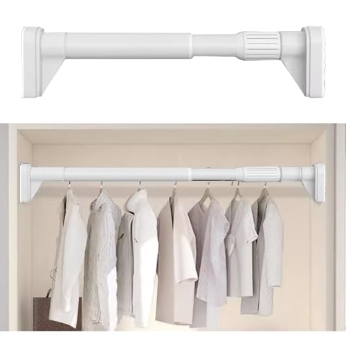 Oracra Closet Rod Adjustable Rv Closet Tension Rods for Hanging Clothes, No Drilling Shower Curtain Bar, Non-Slip Wardrobes Clothing Pole for Bathroom Laundry Room(White,0.7-1.2m(27 1/2