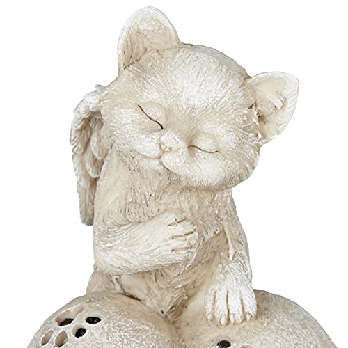 Relaxdays Grabschmuck für Katze, Andenken Tier, Grabstein Herz u. Katzenengel, Katzengedenkstein, wetterfest, Creme