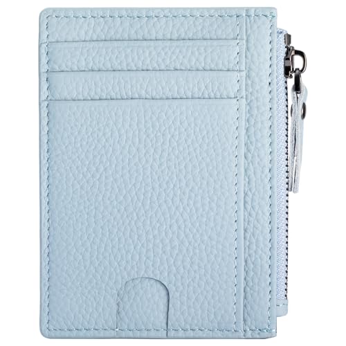 Image of Slim Wallet for Women Small Leather RFID Blocking Credit Card Holder Minimalist Front Pocket Wallet with Coin Purses & Pouches, Light Blue