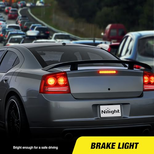Image of Nilight Third Brake Light Tail High Mount 3rd Stop Lights Smoked Lens Compatible with Dodge Charger 2006 2007 2008 2009 2010 Car Rear Center Cab Lamp