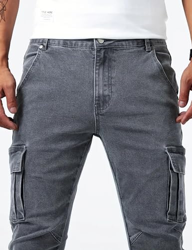 Mens Slim Fit Jeans Cargo Skinny Jeans Denim Stretch Pants Casual Trousers Joggers with Pocket4