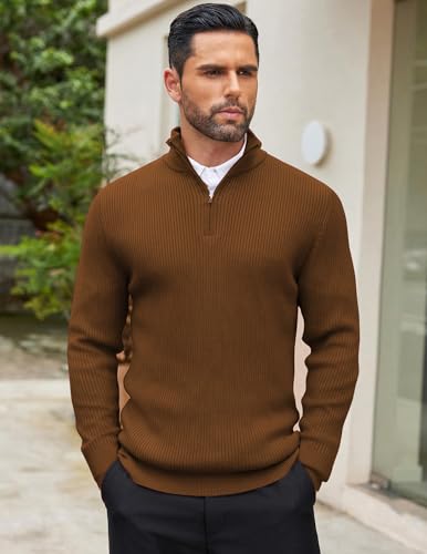 Image of DENIMHOLIC Men High Neck Zipper Full Sleeve Cotton Knitted Winter Sweater for man